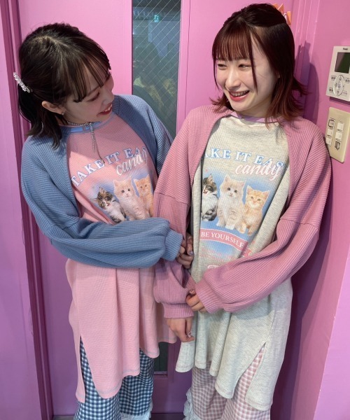 Candy Stripper（キャンディストリッパー）の「BE YOURSELF WAFFLE BIG Tシャツ（Tシャツ/カットソー・レディース・ピンク/ライトグレー/ブラック・2）」の4枚目の写真