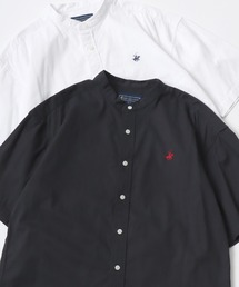 BEVERLY HILLS POLO CLUB/ビバリーヒルズポロクラブ オーバーサイズ コットン ツイル デニム ワンポイント刺繍 バンドカラー 半袖シャツ