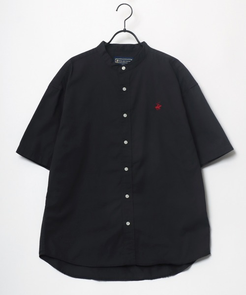 BEVERLY HILLS POLO CLUB(ビバリーヒルズポロクラブ)の「BEVERLY HILLS POLO CLUB/ビバリーヒルズポロクラブ オーバーサイズ コットン ツイル デニム ワンポイント刺繍 バンドカラー 半袖シャツ(シャツ/ブラウス・メンズ・ホワイト/インディゴブルー/ライトインディゴブルー/スミクロ・M/L/LL)」の6枚目の写真