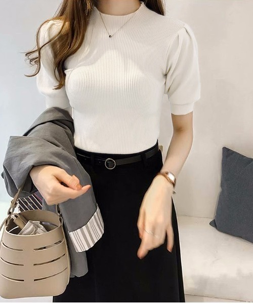 美品☆　ルネ　サマーニット　ボウタイ　バイカラー　パフスリーブ　カットソー 69338395b_16_d_215.jpg