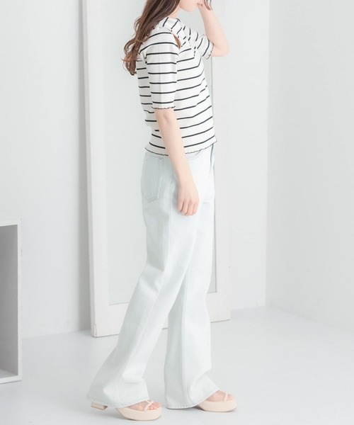 HEYUMM（ヘユム）の「カットアウトメロートップ(5分袖)（Tシャツ/カットソー・レディース・ホワイト系その他/アイボリー/ブラック・ONE）」の7枚目の写真