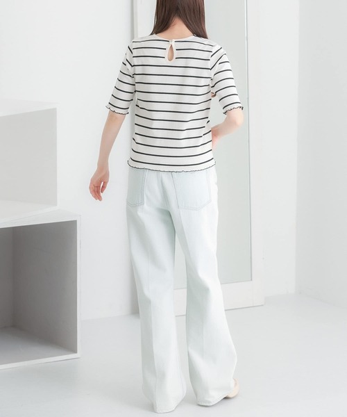 HEYUMM（ヘユム）の「カットアウトメロートップ(5分袖)（Tシャツ/カットソー・レディース・ホワイト系その他/アイボリー/ブラック・ONE）」の8枚目の写真