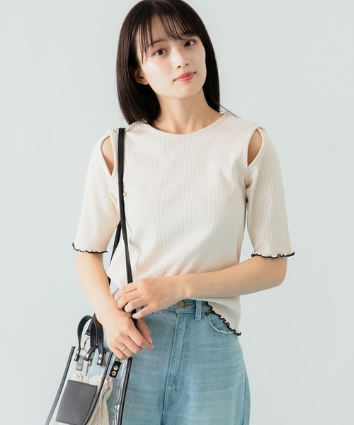 HEYUMM（ヘユム）の「カットアウトメロートップ(5分袖)（Tシャツ/カットソー・レディース・ホワイト系その他/アイボリー/ブラック・ONE）」の13枚目の写真