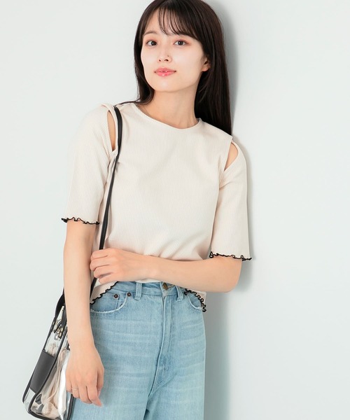 HEYUMM（ヘユム）の「カットアウトメロートップ(5分袖)（Tシャツ/カットソー・レディース・ホワイト系その他/アイボリー/ブラック・ONE）」の14枚目の写真