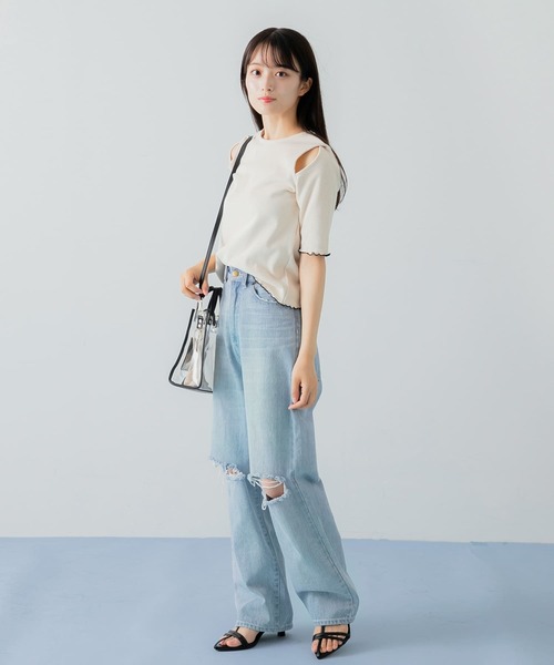 HEYUMM（ヘユム）の「カットアウトメロートップ(5分袖)（Tシャツ/カットソー・レディース・ホワイト系その他/アイボリー/ブラック・ONE）」の15枚目の写真