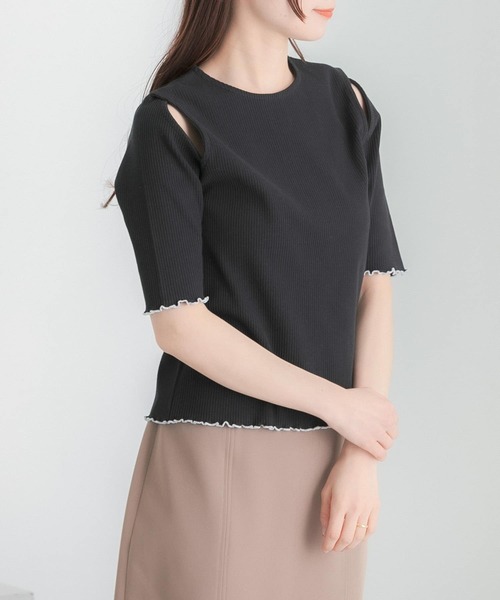 HEYUMM（ヘユム）の「カットアウトメロートップ(5分袖)（Tシャツ/カットソー・レディース・ホワイト系その他/アイボリー/ブラック・ONE）」の20枚目の写真