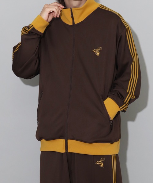 ジャージトラック風ジャケット0 ビー刺繍クラシックテクスチャージャージ オーバーサイズトラック