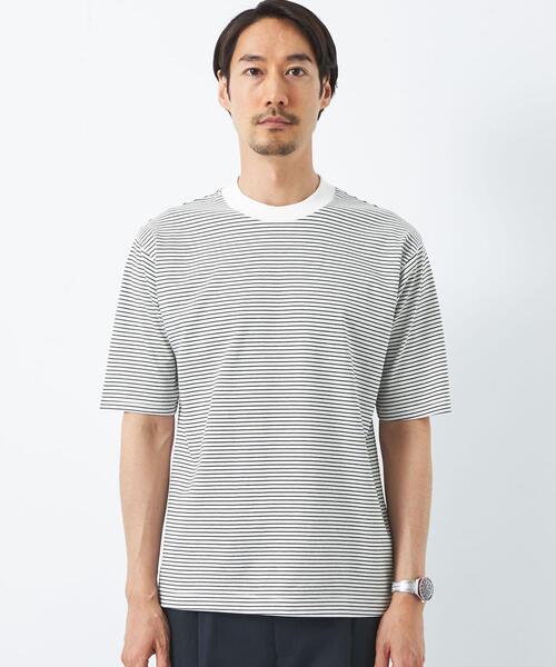green label relaxing(グリーンレーベルリラクシング)の「COMFY COOL ボーダー クルーネック Tシャツ -接触冷感・吸水速乾-(Tシャツ/カットソー・メンズ・ホワイト/ネイビー・S/M/L/XL)」の12枚目の写真