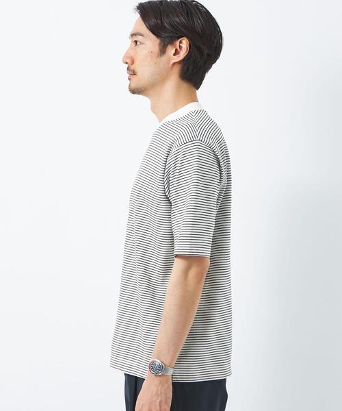 green label relaxing(グリーンレーベルリラクシング)の「COMFY COOL ボーダー クルーネック Tシャツ -接触冷感・吸水速乾-(Tシャツ/カットソー・メンズ・ホワイト/ネイビー・S/M/L/XL)」の3枚目の写真