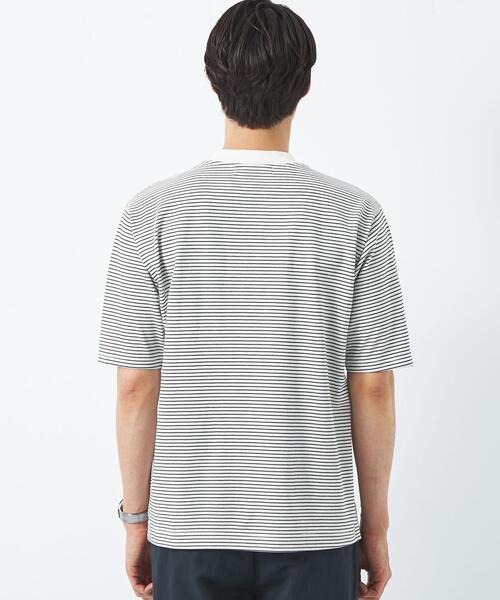 green label relaxing(グリーンレーベルリラクシング)の「COMFY COOL ボーダー クルーネック Tシャツ -接触冷感・吸水速乾-(Tシャツ/カットソー・メンズ・ホワイト/ネイビー・S/M/L/XL)」の8枚目の写真