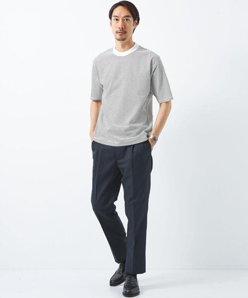 green label relaxing(グリーンレーベルリラクシング)の「COMFY COOL ボーダー クルーネック Tシャツ -接触冷感・吸水速乾-(Tシャツ/カットソー・メンズ・ホワイト/ネイビー・S/M/L/XL)」の7枚目の写真