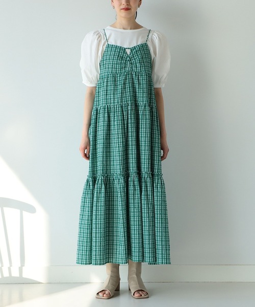 Ray BEAMS（レイビームス）の「Ray BEAMS / チェック ティアード キャミ ワンピース（ワンピース・レディース・ブラック/ケリー・ONE SIZE）」の3枚目の写真