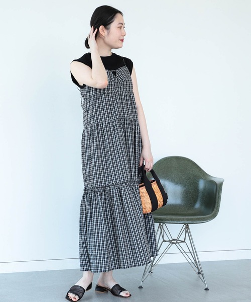 Ray BEAMS（レイビームス）の「Ray BEAMS / チェック ティアード キャミ ワンピース（ワンピース・レディース・ブラック/ケリー・ONE SIZE）」の15枚目の写真