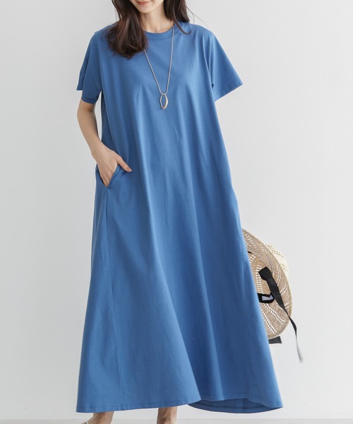 AMERICAN HOLIC(アメリカンホリック)の「切り替え半袖カットフレアワンピース(ワンピース・レディース・ブルー/ブラック/ブラウン/グレイッシュベージュ/グリーン・L/M)」の1枚目の写真