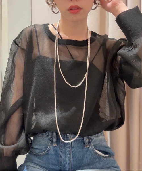 SHENERY（シーナリー）の「シアーラメニットプルオーバー（ニット/セーター・レディース・ブラック/アイボリー・FREE）」の2枚目の写真