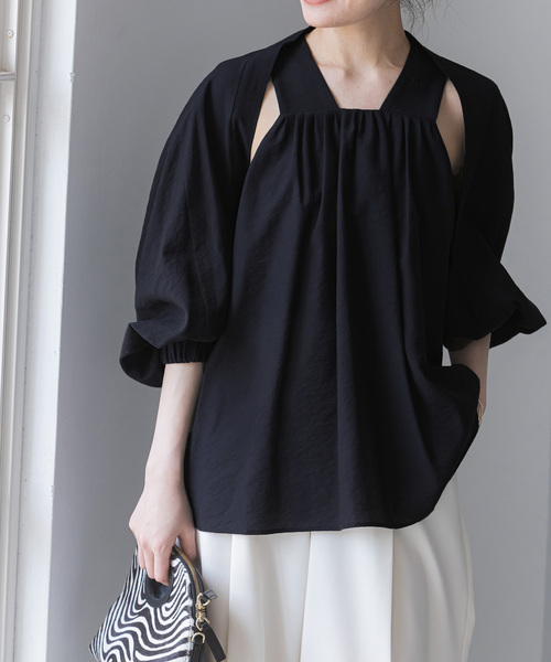 Noble（ノーブル）の「ボレロアンサンブルブラウス（シャツ/ブラウス・レディース・ネイビー/ベージュ・FREE）」の2枚目の写真