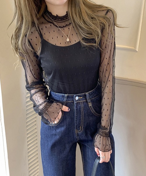 DiamondHearts（ダイヤモンドハーツ）の「長袖ドットチュールブラウス（シャツ/ブラウス・レディース・ホワイト/ブラック・X-LARGE/MEDIUM/LARGE）」の2枚目の写真