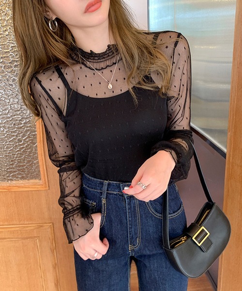 DiamondHearts（ダイヤモンドハーツ）の「長袖ドットチュールブラウス（シャツ/ブラウス・レディース・ホワイト/ブラック・X-LARGE/MEDIUM/LARGE）」の3枚目の写真