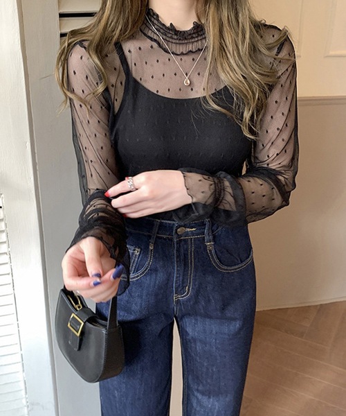 DiamondHearts（ダイヤモンドハーツ）の「長袖ドットチュールブラウス（シャツ/ブラウス・レディース・ホワイト/ブラック・X-LARGE/MEDIUM/LARGE）」の4枚目の写真