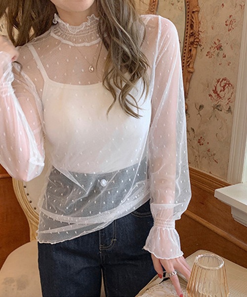 DiamondHearts（ダイヤモンドハーツ）の「長袖ドットチュールブラウス（シャツ/ブラウス・レディース・ホワイト/ブラック・X-LARGE/MEDIUM/LARGE）」の7枚目の写真