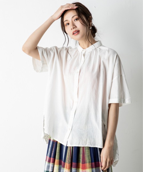 MILLION CARATS（ミリオンカラッツ）の「【STYLE4】バックスカラップチュニック（シャツ/ブラウス・レディース・オフホワイト/パープル/ブラック・FREE）」の6枚目の写真