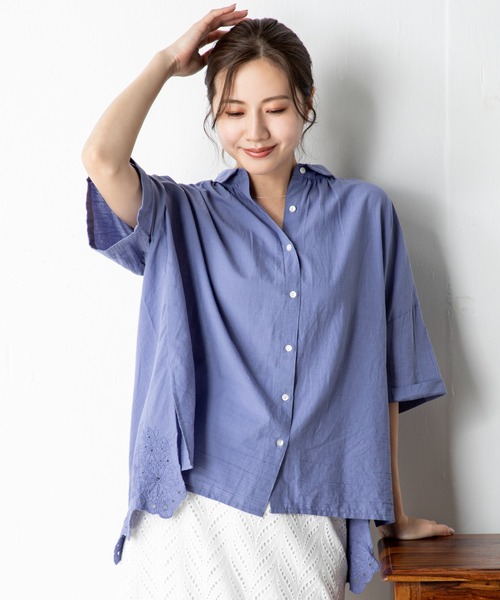 MILLION CARATS（ミリオンカラッツ）の「【STYLE4】バックスカラップチュニック（シャツ/ブラウス・レディース・オフホワイト/パープル/ブラック・FREE）」の5枚目の写真