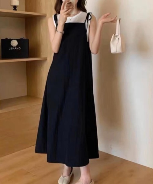 Sibra(シブラ)の「セットアップ 無地トップス+キャミワンピース(ワンピース・レディース・イエロー/ブラック・M)」の1枚目の写真