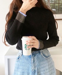 GeeRA | 2023 AW 袖口シアーハイネックリブニットトップス(ニット/セーター)