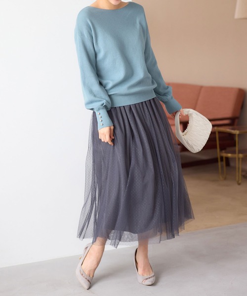 alotta（アロッタ）の「≪綿100≫パール調ボタン付ミラノリブニット【Sサイズ展開あり】（ニット/セーター・レディース・ネイビー/グレイッシュベージュ/コーラルピンク/ブルー/ミント/ホワイト/ブラック/サーモンピンク/ピンク/ライトブルー・L/5L/3L/LL/S/4L/M）」の17枚目の写真