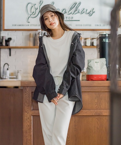VICKY(ビッキー)の「【最旬トレンド!デニムアイテム】デニムオーバーシャツ《洗濯機で洗える》(シャツ/ブラウス・レディース・ダークネイビー/ブラック系その他・M)」の14枚目の写真