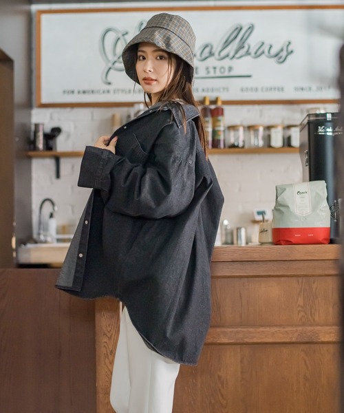 VICKY(ビッキー)の「【最旬トレンド!デニムアイテム】デニムオーバーシャツ《洗濯機で洗える》(シャツ/ブラウス・レディース・ダークネイビー/ブラック系その他・M)」の15枚目の写真