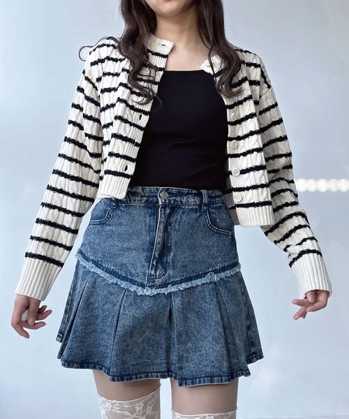 あこページ✧*。 セール】☆ロゴ刺繍 ケーブル編みショートカーディガン（カーディガン