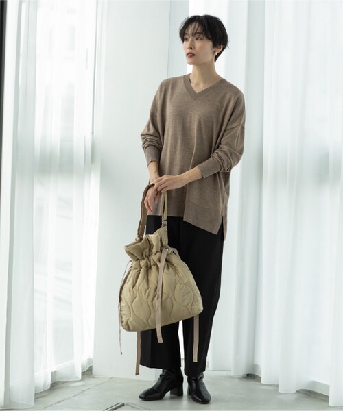 OPAQUE.CLIP（オペークドットクリップ）の「◆【2WAY／A4サイズ対応】キルティングドロストリボンショルダー（トートバッグ・レディース・グレー/カーキ/ブラック/ベージュ・00）」の19枚目の写真
