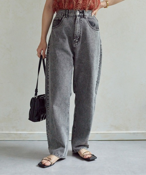 【新品タグ付き】Thevon. ハイウエストストレートデニムパンツ ブラック S Yuna企画】ハイウエストストレートデニムパンツ | Thevon