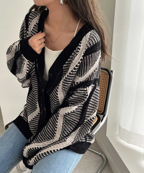 【セール】ジャカードニットカーディガン（カーディガン/ボレロ）｜GeeRA（ジーラ）