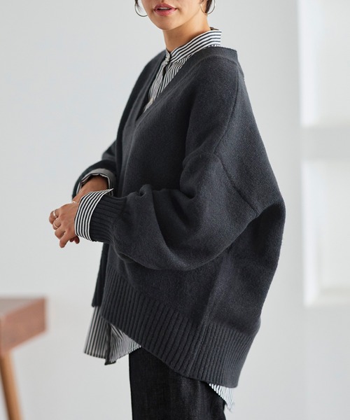 【セール】洗える ｜Vネックオーバーサイズニットプルオーバー ｜ Vネック トップス 長袖 ベーシック シンプル オーバーサイズ ビッグシルエット（ニット/セーター）｜RUIRUE BOUTIQUE（ルイルエブティック）