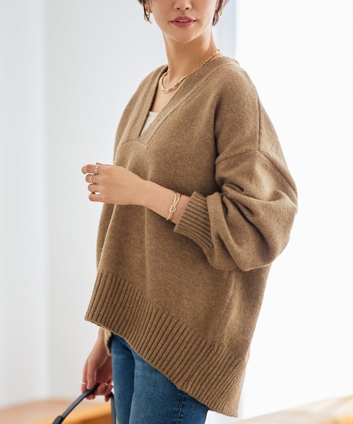 【セール】洗える ｜Vネックオーバーサイズニットプルオーバー ｜ Vネック トップス 長袖 ベーシック シンプル オーバーサイズ ビッグシルエット（ニット/セーター）｜RUIRUE BOUTIQUE（ルイルエブティック）