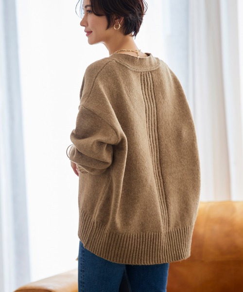 【セール】洗える ｜Vネックオーバーサイズニットプルオーバー ｜ Vネック トップス 長袖 ベーシック シンプル オーバーサイズ ビッグシルエット（ニット/セーター）｜RUIRUE BOUTIQUE（ルイルエブティック）
