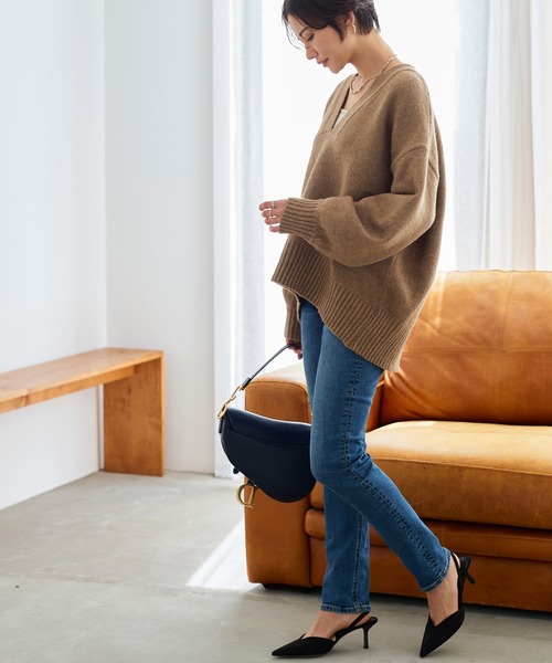 【セール】洗える ｜Vネックオーバーサイズニットプルオーバー ｜ Vネック トップス 長袖 ベーシック シンプル オーバーサイズ ビッグシルエット（ニット/セーター）｜RUIRUE BOUTIQUE（ルイルエブティック）