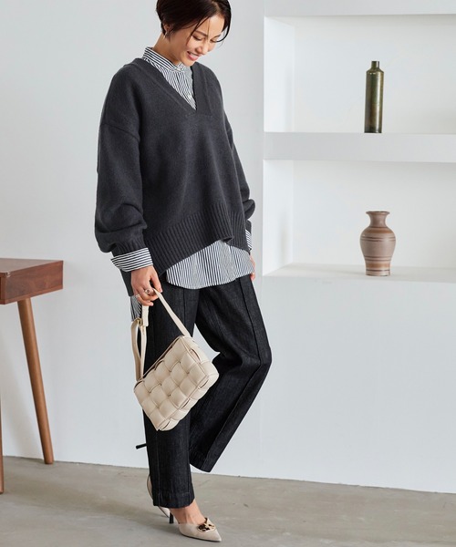 【セール】洗える ｜Vネックオーバーサイズニットプルオーバー ｜ Vネック トップス 長袖 ベーシック シンプル オーバーサイズ ビッグシルエット（ニット/セーター）｜RUIRUE BOUTIQUE（ルイルエブティック）