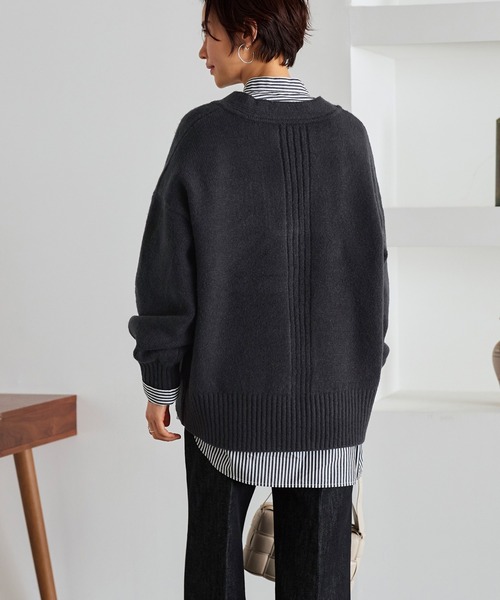 【セール】洗える ｜Vネックオーバーサイズニットプルオーバー ｜ Vネック トップス 長袖 ベーシック シンプル オーバーサイズ ビッグシルエット（ニット/セーター）｜RUIRUE BOUTIQUE（ルイルエブティック）