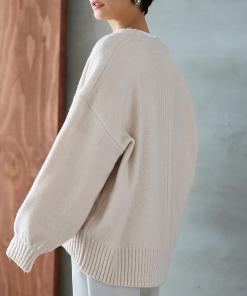 【セール】洗える ｜Vネックオーバーサイズニットプルオーバー ｜ Vネック トップス 長袖 ベーシック シンプル オーバーサイズ ビッグシルエット（ニット/セーター）｜RUIRUE BOUTIQUE（ルイルエブティック）