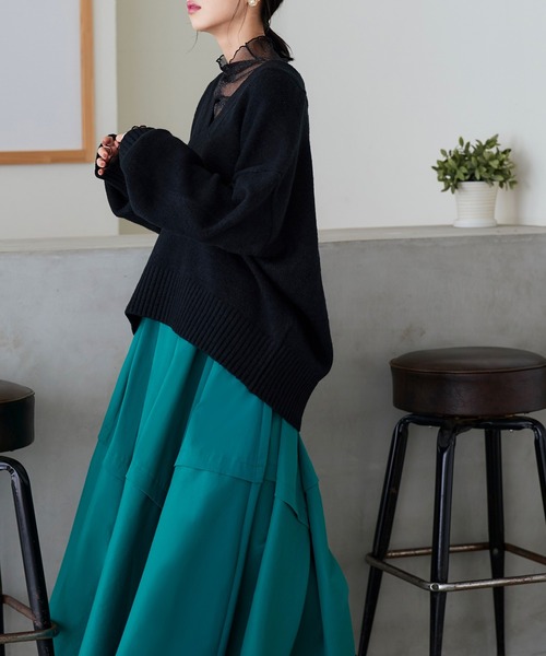 【セール】洗える ｜Vネックオーバーサイズニットプルオーバー ｜ Vネック トップス 長袖 ベーシック シンプル オーバーサイズ ビッグシルエット（ニット/セーター）｜RUIRUE BOUTIQUE（ルイルエブティック）