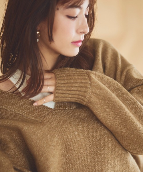 【セール】洗える ｜Vネックオーバーサイズニットプルオーバー ｜ Vネック トップス 長袖 ベーシック シンプル オーバーサイズ ビッグシルエット（ニット/セーター）｜RUIRUE BOUTIQUE（ルイルエブティック）