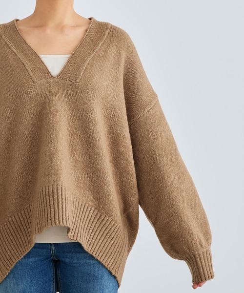 【セール】洗える ｜Vネックオーバーサイズニットプルオーバー ｜ Vネック トップス 長袖 ベーシック シンプル オーバーサイズ ビッグシルエット（ニット/セーター）｜RUIRUE BOUTIQUE（ルイルエブティック）