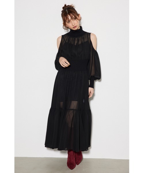 rienda ニットコンビスリットフレアワンピースSリエンダ セール】ニットコンビスリットフレアワンピース（ワンピース）｜rienda