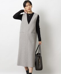 OPAQUE.CLIP | ウールライク ジャージVネックジャンドレ/ジャンスカ【洗濯機洗い可】(スカート)