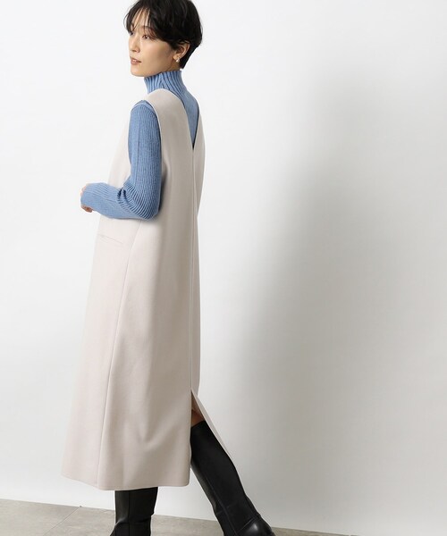 OPAQUE.CLIP(オペークドットクリップ)の「◆ウールライク ジャージVネックジャンドレ/ジャンスカ【洗濯機洗い可】(スカート・レディース・ナチュラル/グレー・38/42/40/36)」の5枚目の写真