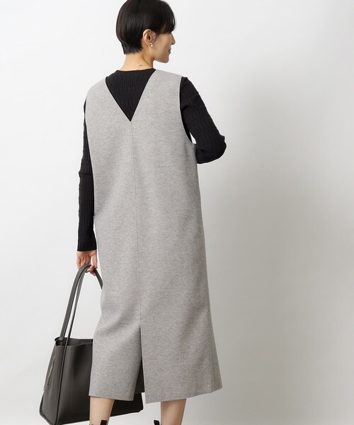 OPAQUE.CLIP(オペークドットクリップ)の「◆ウールライク ジャージVネックジャンドレ/ジャンスカ【洗濯機洗い可】(スカート・レディース・ナチュラル/グレー・38/42/40/36)」の8枚目の写真