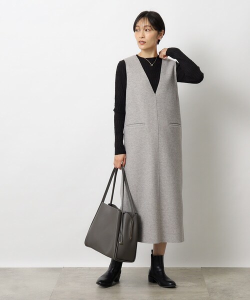 OPAQUE.CLIP(オペークドットクリップ)の「◆ウールライク ジャージVネックジャンドレ/ジャンスカ【洗濯機洗い可】(スカート・レディース・ナチュラル/グレー・38/42/40/36)」の19枚目の写真